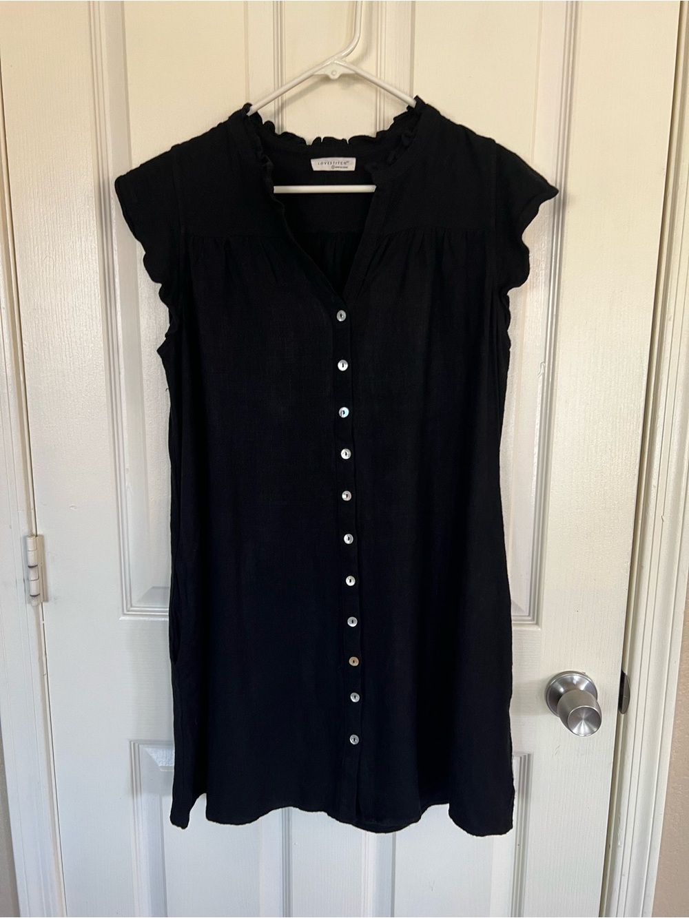 Lovestitch Black Linen Blend Button Front Midi Size L